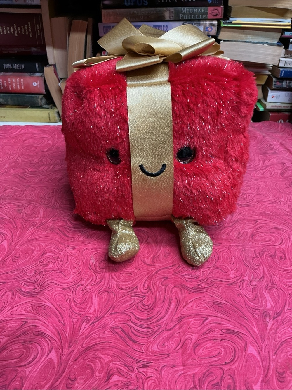 Musical Red Gift-Box Plush with Gold Ribbon